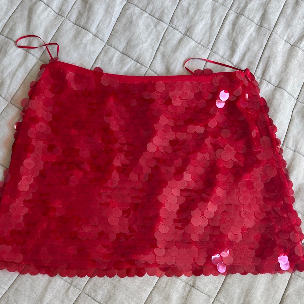 Reformation Carla Red Sequin Mini Skirt - Picture 5 of 11